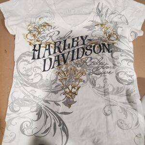 Harley-Davidson White and Gold Short Sleeve Tee